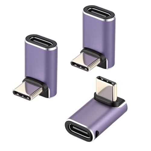 aceyoon Adaptador PD USB-C de 240 W, 90 grados, 3 piezas tipo C macho a hembra, conector en forma de L de 40 Gbps, USB 4.0, extensor USB C, soporta sincronización de pantalla de video 8K 60Hz para