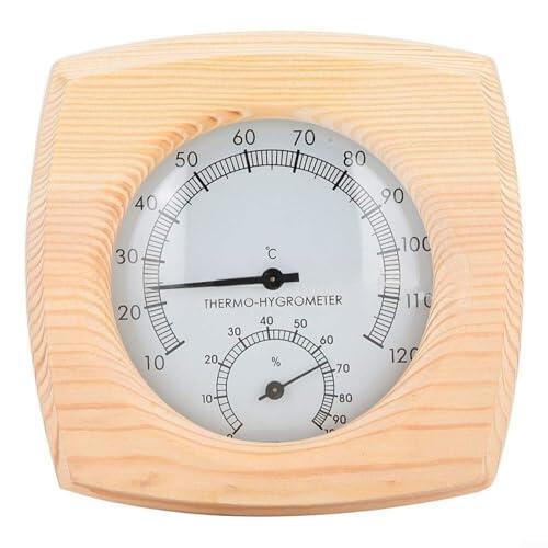 EffiFish Termómetro e higrómetro de madera para sauna, medidor de humedad resistente al calor con esfera transparente para monitoreo de spa en casa, 15 x 13 cm