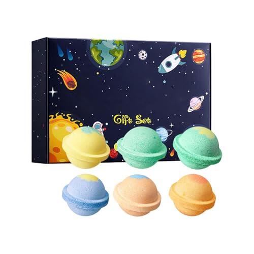 Juego de 6 bolas de baño de limpieza profunda, naturales, con forma de planeta, con sal marina, para familia, mujeres, madre, día de San Valentín, día de la madre