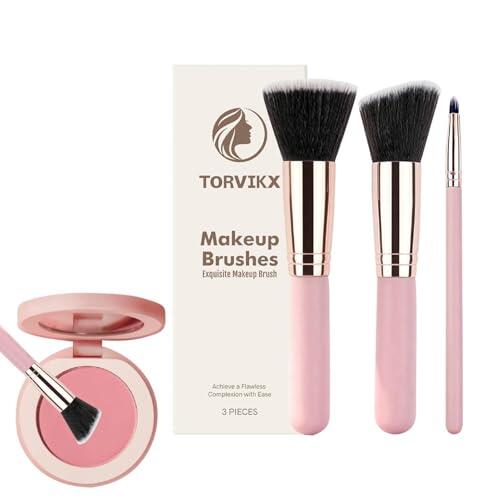 Nudorpn Brochas de Maquillaje,3 Piezas con Cerdas para Maquillaje Facial | Brochas cosméticas para base - Mujeres chicas principiantes uso diario viajes colorete sombra contorno