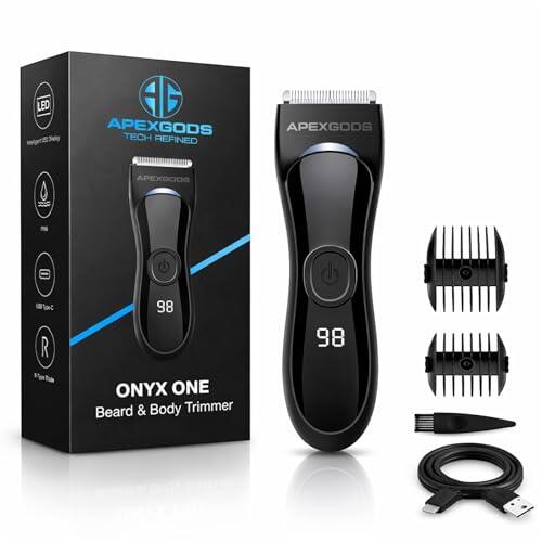 APEXGODS ONYX ONE Recortadora Corporal Hombre, Cortapelos Zonas Íntimas y Barba, Maquinilla Impermeable IPX6, Pantalla LED, Recargable USB-C