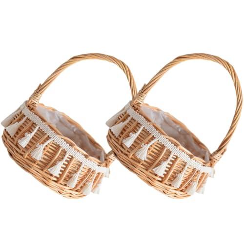 CALLARON 2 Cestas Rústicas de Ratán Asas para Niñas Flores, Diseño Resistente y Portátil, Ideales para Decoración en Bodas y Fiestas