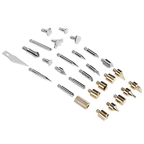 Mtlavishness Juego de puntas para bolígrafos para quemar leña, kit de herramientas para manualidades de pirografía 28 en 1 con plantillas de puntas de metal de alta calidad para