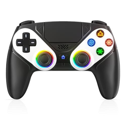 Nonbliep Controlador inalámbrico LED para PS5, compatible con PS5/PC, vibración dual, función macro/turbo, conector de audio de 3.5 mm, control de movimiento de 6 ejes con altavoz