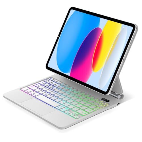 Tiiomioon Funda Teclado para iPad 10ª Gen 2022/ iPad 11 Gen A16 2025, Magic Keyboard per Pad 11 Generación A16, Español Ñ Touchpad Bluetooth Retroiluminado Teclado para Pad 10.9'' 2022 - Blanco