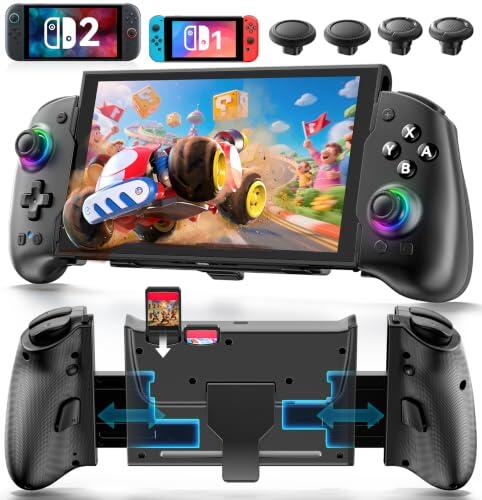 Mando para Switch 2/Original/OLED - Joypad Telescópico Integrado, Alternativa a Joy-Con, Mando Pro Inalámbrico para Nintendo Switch con Joystick TMR, Grip Ergonómico, Turbo, 4 Macros, Vibración y RGB