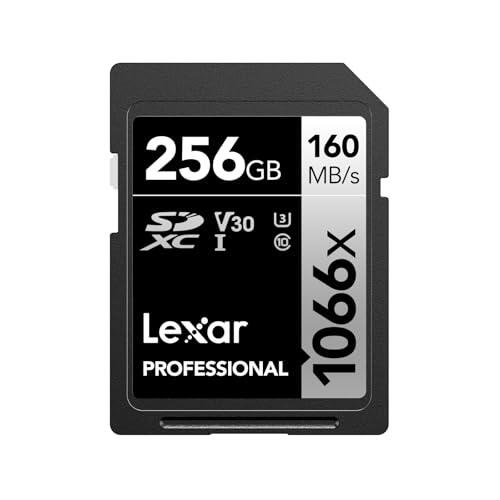 Lexar Tarjeta SD Profesional 1066x de 256 GB, SDXC UHS-I hasta 160 MB/s de Lectura, 120 MB/s de Escritura, V30/U3/C10 para Cámaras DSLR y Videocámaras HD