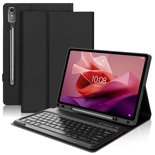 Tiiomioon Funda con Teclado para Lenovo Tab P12 12.7 Pulgadas 2023, Teclado Español Ñ para Lenovo Tab P12 12.7" TB370FU 2023 Bluetooth Desmontable - Negro
