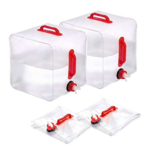 Shyllin Jarra de Agua para Camping, 2PCS 20 L Dispensadores de Agua para Camping, Depósito de Agua Plegable con Grifo, Contenedor para Picnic, Caravana, Tienda de Campaña（Rojo
