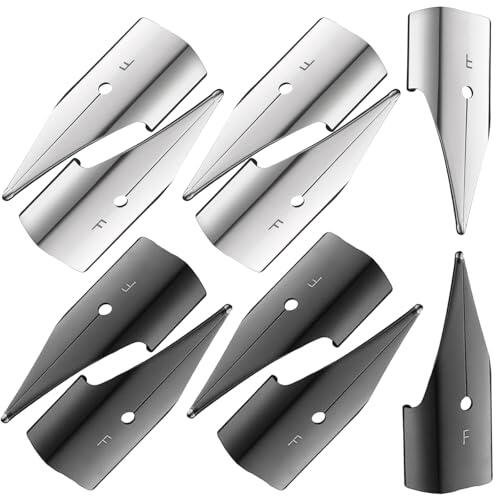 10 plumas de acero inoxidable de repuesto, grosor F, adecuado para el intercambio de puntas de escritura (negro y plata)