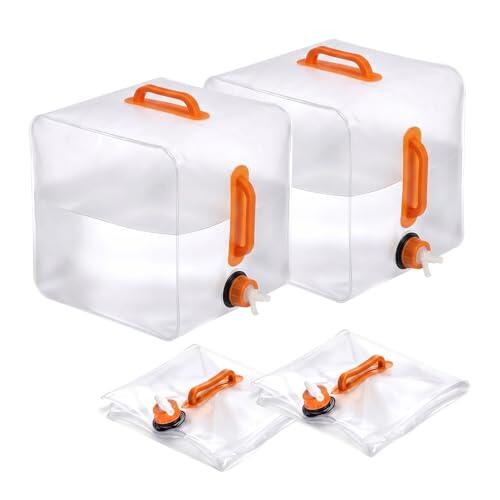 Shyllin Jarra de Agua para Camping, 2PCS 20 L Dispensadores de Agua para Camping, Depósito de Agua Plegable con Grifo, Contenedor para Picnic, Caravana, Tienda de Campaña (Naranja