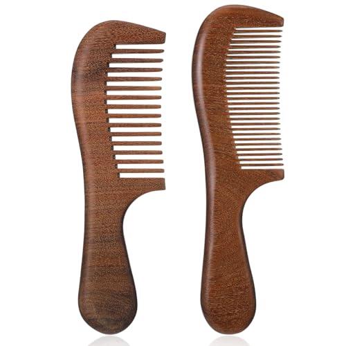 RAHHLIZS Peine de madera de sándalo para cabello natural, 2 unidades, para hombre y mujer, peine de madera gruesa, peine de madera para rizos y cabello largo