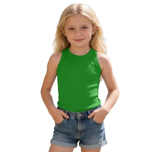 Elegante camiseta de tirantes para niña, color liso, camiseta clásica, informal, cómoda, verde, 9-10 años