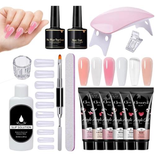 Gel de uñas multiusos | Seis Colores de Herramientas de Diseño Extra Fuertes y Base Ungueal - Set con Gel Constructor, Base y Pegamento | Para Profesionales Entusiastas Principiantes Mujeres Niñas Nov