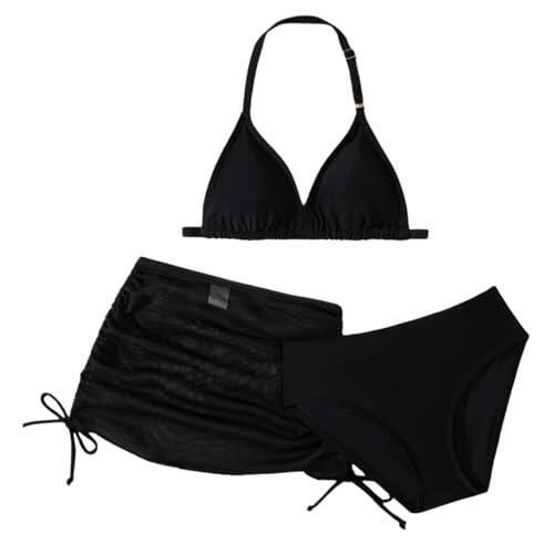 Bikini para adolescentes y niñas, 3 piezas, conjuntos de bikini para niñas, traje de baño de un solo color con correas de hombro ajustables, parte superior del bikini, parte superior de bikini