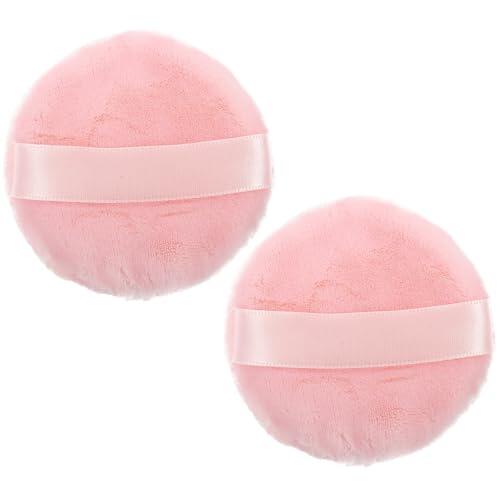 SOESFOUFU 2 Esponjas de Maquillaje para Base de Algodón Rosa Lavables, para Polvo Suelto y Compacto, Ideales para Uso en Casa o Viaje
