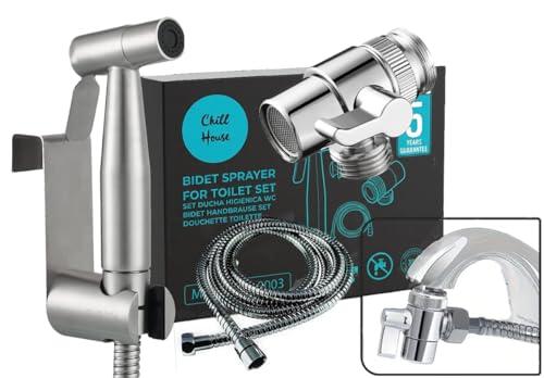 CHILL HOUSE Kit Bidet Portatil para Wc, Ducha Higienica con Adaptador Grifo en Acero Inox AISI 304 y Manguera de Ducha 1,5 M en Acero Inox. Ducha Bidet Para Wc Inodoro Completo