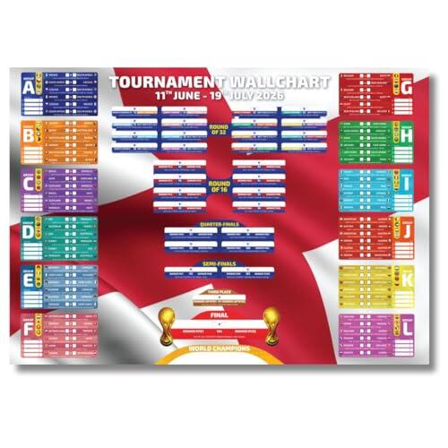 Football Wallcharts Gráfico de pared de la Copa del Mundo 2026 – Rastreador de torneos estilo Inglaterra tamaño A1 (23.3 x 33.1 pulgadas)