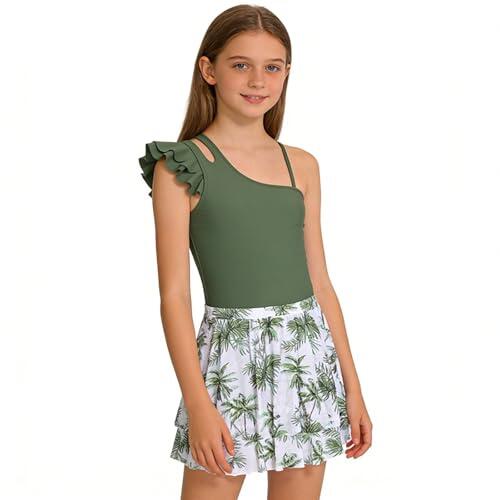 Traje de Baño para Niñas con Estampado Tropical y Falda Cubre Superior Adolescentes Regalos NiñA 5 AñOs BañAdor 2 Bikini 12 BañAdores para NiñAs