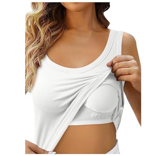 Generico Camiseta con Sostén Incorporado para Mujer, Canota con Sostén Incorporado, Camiseta de Verano Transpirable, Tirantes Ajustables, para Yoga y Fitness, Talla Curvy, Cuello en V Profundo, Casual