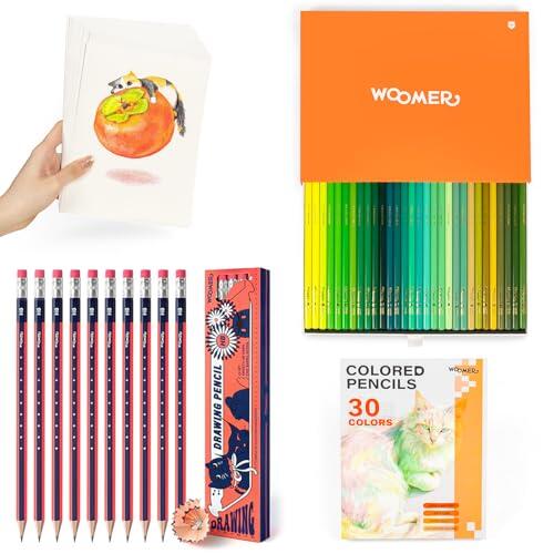 Lápices de colores de 30 colores con papel y 10 lápices HB