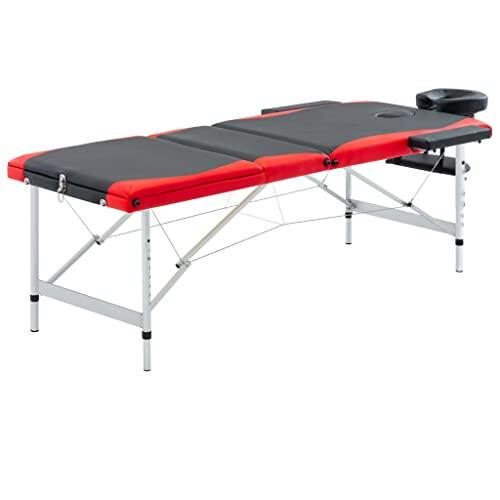 Sophrelle Camilla de Masaje Plegable 3 Zonas Aluminio Negro y Rojo Negro,110238