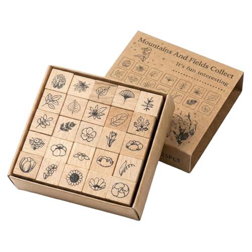 LUDHEP 25 Piezas Sellos Surtidos Flores Sellos de Flores, sellos vintage de motivos de plantas naturales, accesorios de manualidades, reutilizables, para álbumes de recortes, diarios, tarjetas DIY