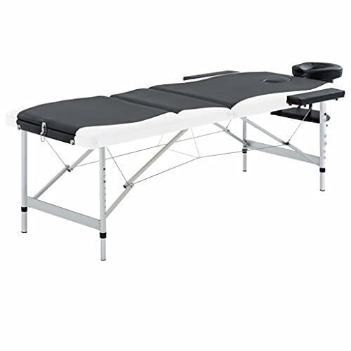 Sophrelle Camilla de Masaje Plegable 3 Zonas Aluminio Negro y Blanco Negro,110236