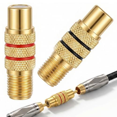 ZIOYANE 2 acopladores RCA hembra a hembra chapados en oro, adaptador de extensión de audio y vídeo AV para altavoz, amplificador y reproductor de DVD