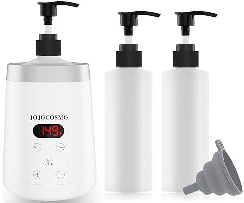 JOJOCOSMO Calentador de aceite de masaje, calentador de aceite de masaje con dos dispensadores de botellas de aceite, calentador continuo de 30 a 65 °C, calentador de botellas de loción, calentador de