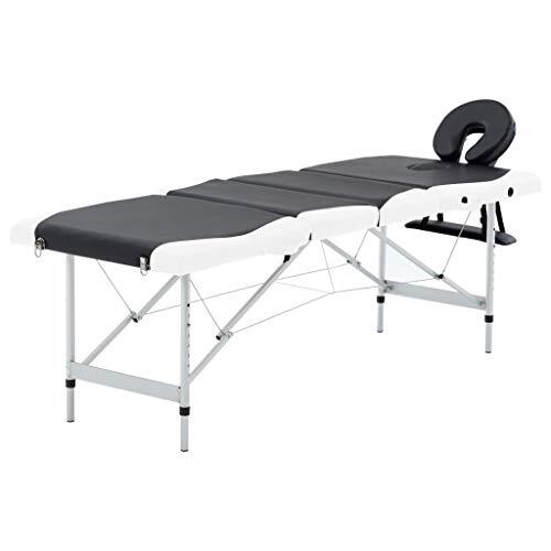 Sophrelle Camilla de Masaje Plegable 4 Zonas Aluminio Negro y Blanco Negro,110244