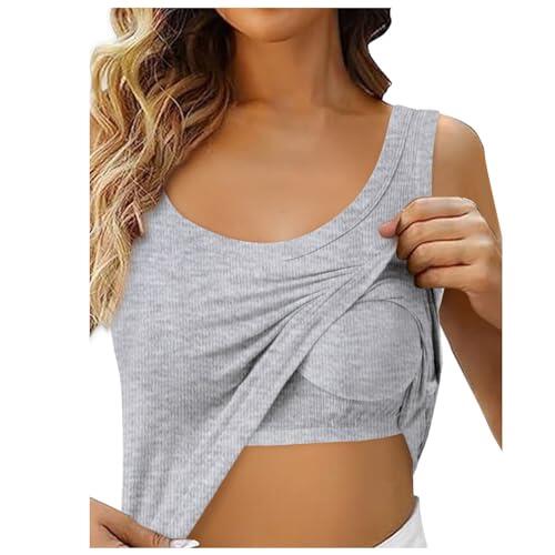 Generico Top con sujetador incorporado, camiseta de tirantes para mujer con sujetador incorporado, camiseta de verano transpirable, tirantes ajustables, yoga y fitness, talla curvy, cuello en V