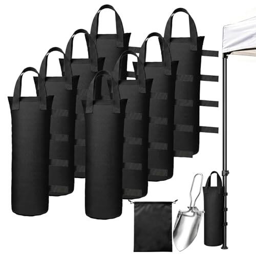 Solyxis 8 Piezas Pesas para Pabellón, Bolsas de Arena de Tela Oxford 800D 20x50cm para Lastrar con Pala y Bolsa de Almacenamiento, Bolsa de Arena Reforzada para Tienda, Camping y Fotografía, Negro