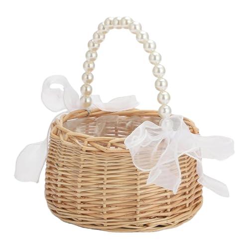 Cesta de mimbre con , romántica cesta tejida de ratán para bodas, tarjetas, flores, pétalos de rosa, decoración de , , ceremonias