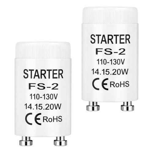 BTFO 2 Arrancadores de Luz Fluorescente FS-2 para Lámparas de 14W 15W y 20W, Arrancador Luz Fluorescente Repuesto para Luminarias Interior/Exterior Compatible con GE 12409 FS-2