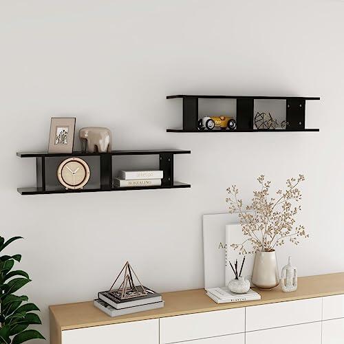 Sophrelle Estantes de Pared 2 uds Madera contrachapada Negro 90x18x20 cm Negro,807197