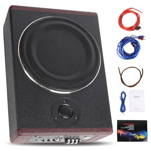 OiLiehu Subwoofer para Coche de 8 Pulgadas y 600W, Subwoofer con Sonido Envolvente Estéreo, Amplificador de Audio Integrado, Entradas de Bajo y Alto Nivel, Conectar y Usar
