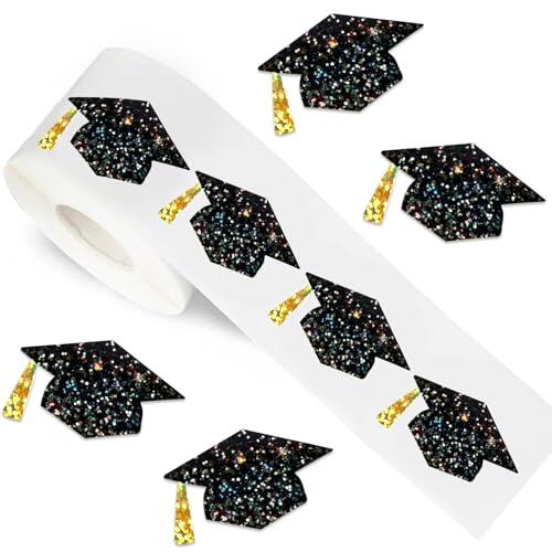 500 Piezas Pegatinas de Graduación, Pegatinas de Graduation en Oro Negro, Regalo de Graduación de Junio, para Álbumes de Recortes, Bolsas de Regalo, Sobres
