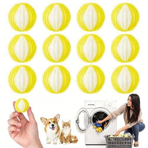 Atrapa Pelos Lavadora, 12 Piezas Bolas Atrapa Pelos Para Lavadora Reutilizable, Quita Pelos Mascota para Gatos Perros,Pelusas y Suciedad, Bolas Quitapelos Compatible con Todas Las Lavadoras, amarillo