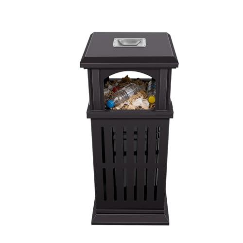 Caskunbsy Cubo de basura grande para exteriores con cenicero, 90 cm, de metal resistente a la intemperie, para parque y jardín, incluye cubo interior y cerradura, fijación al suelo