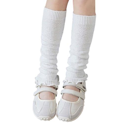 KMGDM Par de calentadores de piernas con encaje para niñas, tela suave y transpirable, cómodos diseños elásticos, perfectos para la escuela y el juego