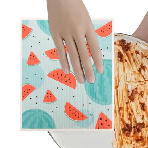 Paño de cocina de celulosa, natural, paquete de 8 unidades, ecológicos, absorbentes, para baño, cocina, , paños de limpieza con estampado de frutas, paños de esponja , multicolor