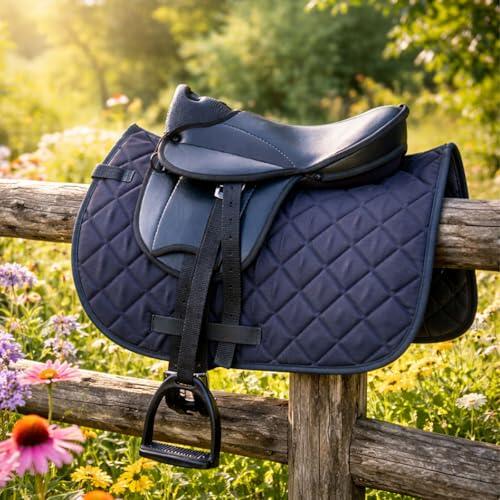 Brama West - Conjunto de silla de montar para caballo de madera "My Happy Pony" | Silla de montar para shetty, caballo de madera y caballo de peluche | con sudadero, cincha, estribos y aciones (Negro)