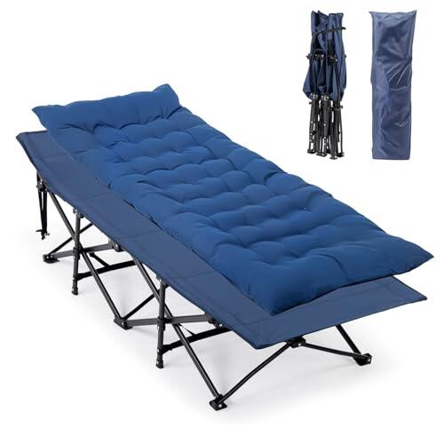 Bonnlo Cama Plegable con colchón – Cama de Camping de 600D Oxford, para Carpa, Plegable para jardín, Camping y Playa, 190×71x36 cm (Azul)