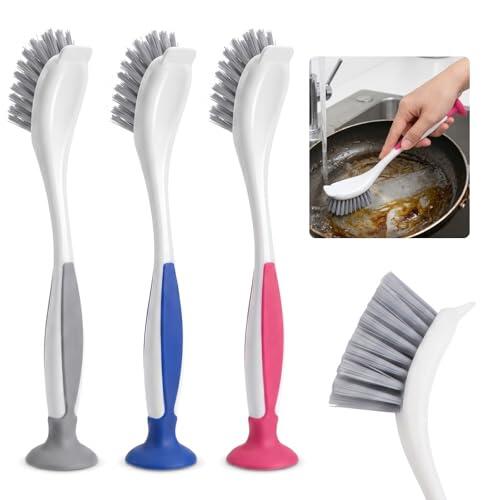 3pc Cepillo Limpieza Hogar y Cocina, Cepillos de Limpieza con Mango Antideslizante para Fregar Platos, Ollas, Sartenes y Juntas, Cerdas Resistentes, Cepillo Fregar Platos Multiusos