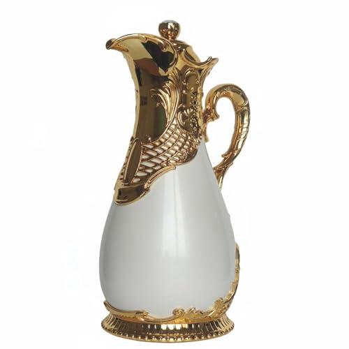 MotiveTech Jarra Térmica Estilo Árabe Mantiene la Temperatura Termo Árabe Dorado Cafetera Jarra Árabe Ornamental para Fiestas, Oro Blanco, 800ML