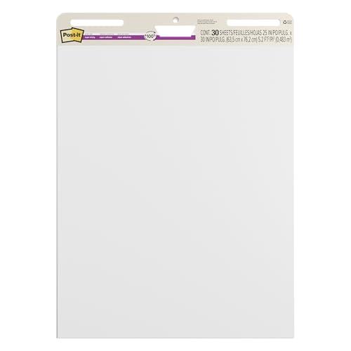 Post-it Tablas de reuniones súper adhesivas, 100% papel reciclado, blanco, 63,5 x 76,2 cm, 30 hojas/bloc, 2 blocs por paquete, 100% PEFC, SGSCH-PEFC-COC-110078