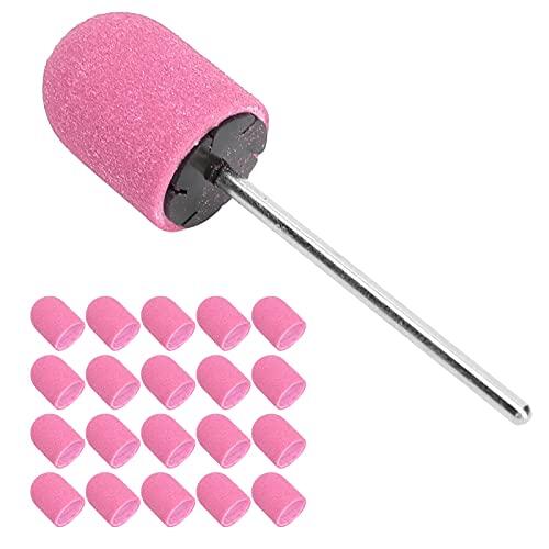 Generic Juego de Tapas de Lijado de Uñas de Alta Resistencia, 20 Tapas de Lijado y 1 Eje, Cabezal de para Pulido de Uñas, Fácil de Instalar y Transportar, para Decoración de (PINK)