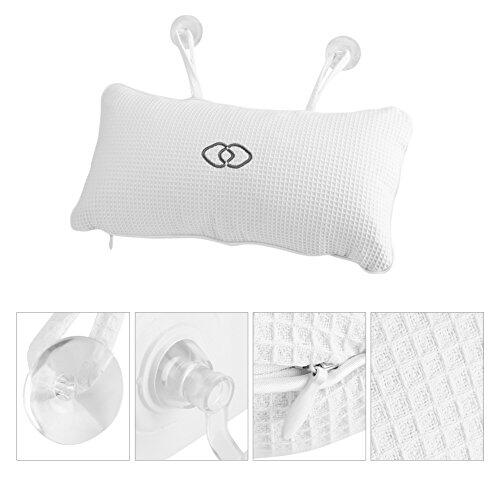 Haofy Cómoda Almohada de Baño Antideslizante para Soporte de Cabeza y Cuello en SPA o Bañera con Ventosas, Blanca, 13,78 X 7,87 Pulgadas, para Relajarse en Casa