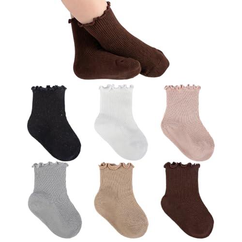 WEESTAAMO 6 pares de calcetines para bebé niña con volantes, elegantes calcetines de algodón para recién nacidos, calcetines para bautizo y vestido (0-5 años), multicolor, 3-5 años